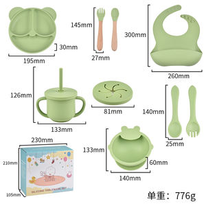 BPA Free Silicone <b>Baby</b> <b>Feeding</b> Set Suction Plate Bowl Bib Spoon Fork Cute Cartoon Design Eco Friendly Dishwasher Safe Portable - Product Image 2