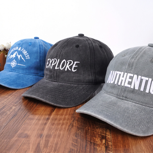 Gorras de Béisbol Personalizadas OEM de 6 Paneles con Logotipo Bordado, Gorras de Mezclilla Lavada sin Estructura Estilo Dad Hat - Product Image 1