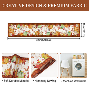 Runner da Tavola Autunnale con Zucche Arancioni 13x72 Pollici 13x90 Pollici, Decorazione per Tavolo da <span class=keywords><strong>Cucina</strong></span> con Foglie d'Acero e Fiori per il Ringraziamento - Product Image 5
