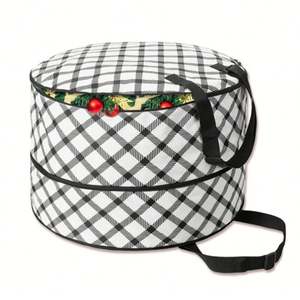Round Buffalo Plaid Wreath <b>Storage</b> Containers Sturdy Oxford Christmas Wreath <b>Storage</b> <b>Bag</b> With <b>Zipper</b> and Handles - Product Image 1