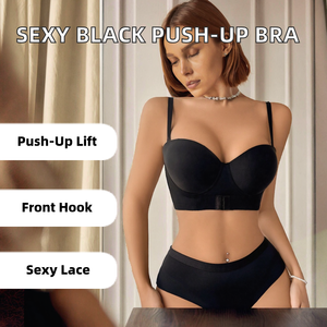 Fashion Design Sexy Solid Black Lace Knitted Ladies U-Back <b>Front</b> <b>Hook</b> Push-Up <b>Bra</b> - Product Image 2