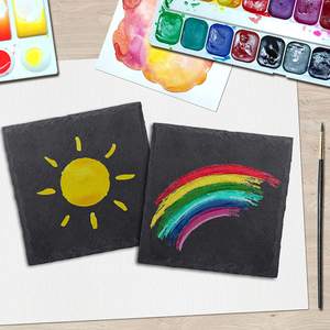 Lot de <span class=keywords><strong>6</strong></span> sous-verres en <span class=keywords><strong>ardoise</strong></span> pour boissons avec support en métal, tasses en pierre naturelle, tapis de Place pour décoration intérieure, carré noir - Product Image 5