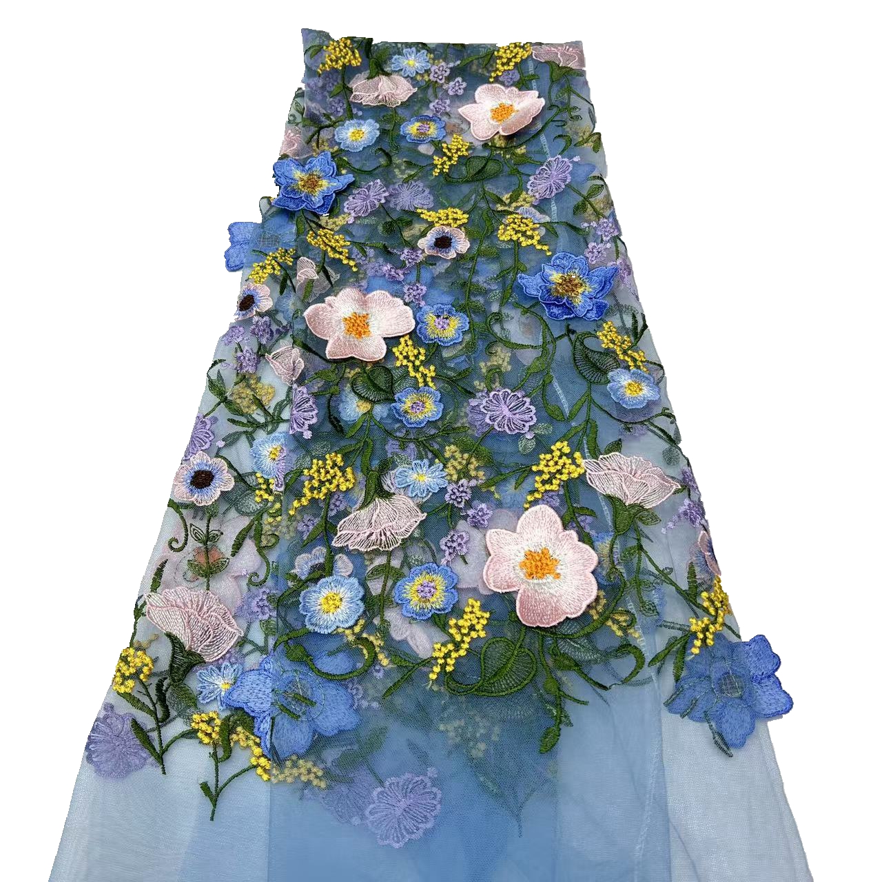 Philippines Wedding Lace Fabric - 3D Blue Flower Applique