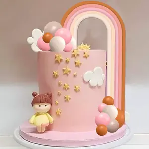 27 पीसीएस बेबी फॉक्स बॉल केक टॉपर्स बेबी शावर नवजात शिशु के जन्मदिन के लिए बड़ा इंद्रधनुष, बेबी थीम वाली पार्टी का स्वागत है
