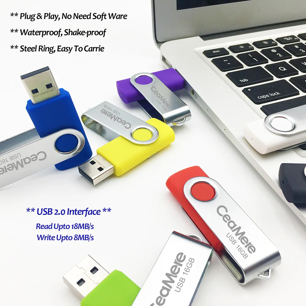 Ceamere C14 Bulk Swivel Metal USB 2.0 Flash Pen Drives 4GB 8GB Flash Memory Stick 32GB 128GB Flashdrive 16GB Pendrive USB Stick