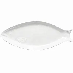 Platos de porcelana con forma de pescado, platos creativos modernos de cerámica en forma de pescado, platos de cena para restaurante, color blanco, venta al por mayor