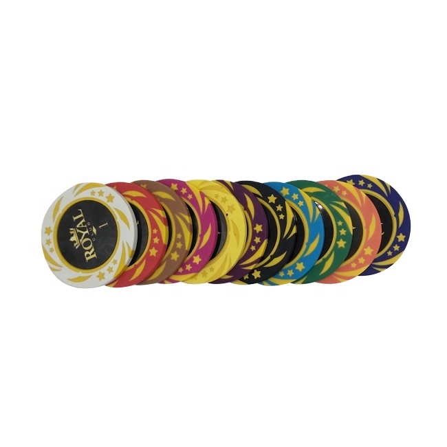 Chip Poker Đất Sét Đơn 14G Cao Cấp Chất Lượng Cao Chip Vương Miện Hoàng Gia Sòng Bạc 40Mm Có Nhãn Dán Giá Trị Cho Trò Chơi Câu Lạc Bộ Poker