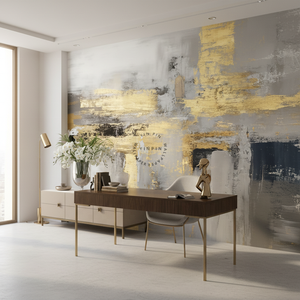 Papier peint mural auto-adhésif imperméable pour chambre à coucher, texture peinture dorée, art abstrait moderne, taille personnalisée - Product Image 3
