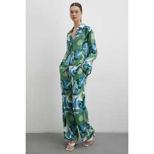 กางเกงขายาวลายสีเขียว ผ้าซาติน เอวกลาง ระบายอากาศได้ดี สำหรับผู้หญิง - Product Image 6