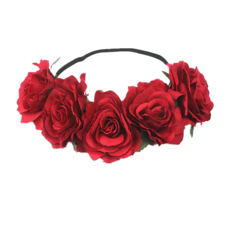 Bandeau noir en forme de Rose avec fleurs pour fille, serre-tête élastique, vente en gros,