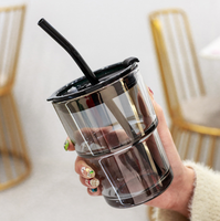 Tasse à café portable Cold Brew Brown Glass Gift Cup avec paille et étui en cuir