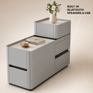 Comodino Intelligente a <span class=keywords><strong>5</strong></span> Cassetti con Caricatore Wireless e Audio Bluetooth, Tavolino Salvaspazio in Legno Massello per Camera da Letto e Sala da Pranzo - Product Image 1