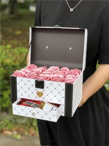 2023 New Arrival Portable Flower Box Square Rose Flower Gift Leather Drawer Box for <b>Wedding</b> Hand Salute - Product Image 2