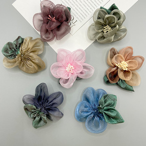 Organza Handmade Flower Hair <b>Clips</b> <b>Wedding</b> Accessories Camellia Pattern Multi Color For Hair <b>Shoes</b> Bags Clothing - Product Image 2
