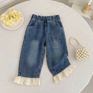Jeans a Cuore per Bambine Primavera/Autunno, <span class=keywords><strong>Pantaloni</strong></span> Lunghi <span class=keywords><strong>Larghi</strong></span> Nuovi per Bambini, <span class=keywords><strong>Pantaloni</strong></span> Dritti a Gamba Larga, Abbigliamento Casual per Bambini - Product Image 2