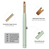Ensemble de 5 pinceaux professionnels rétractables pour nail art, avec pochette portable, en cuivre vert sauge, pour la peinture au gel UV