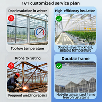 Serre hydroponique en verre multi-spans pour légumes, kit de serre agricole en verre