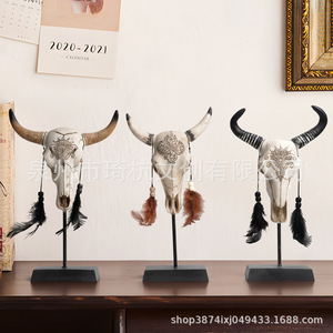 รูปปั้นหัวกระทิง งานฝีมือเรซิ่น ของตกแต่งบ้านสำหรับวันฮาโลวีน ของตกแต่งภายในบ้าน ของขวัญทำมือ - Product Image 1