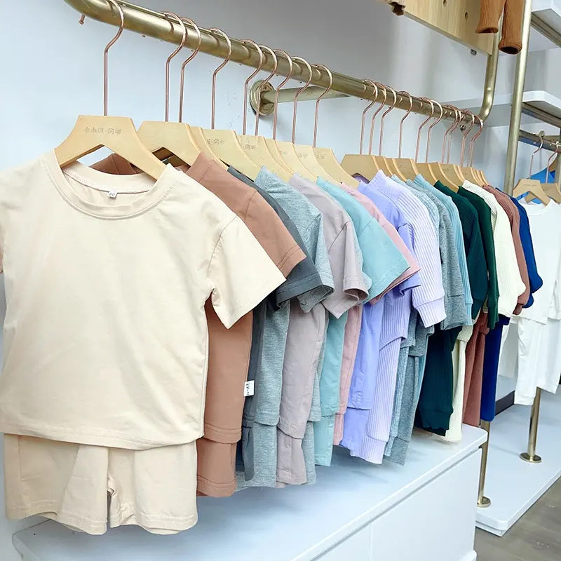 OEM-Camiseta lisa para niños pequeños, ropa deportiva de verano, 100% algodón, informal, 2 piezas