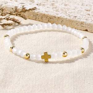 Nouvel Arrivage – Ensemble de 2 Bijoux Fantaisie Faits Main : Bracelets Porte-Bonheur en Perles de Cristal Noir et Blanc avec Croix, pour Femme – Cadeaux Quotidiens - Product Image 5