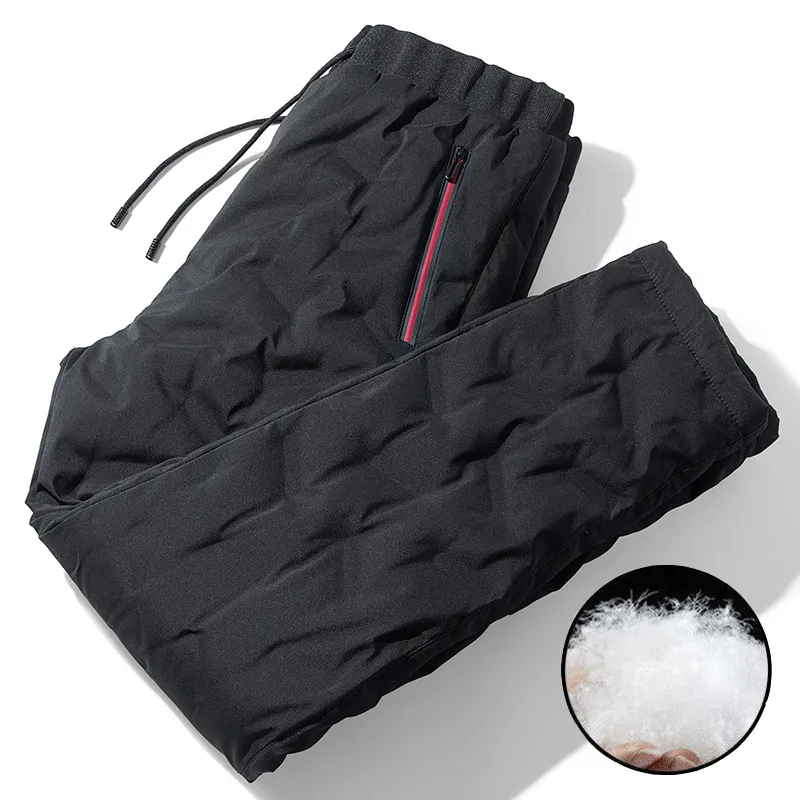 ANSZKTN新しい秋冬のロングパンツは、ベルベットと厚手のアウトドアレジャーで暖かくて冷たいメンズダウンパンを着用しています