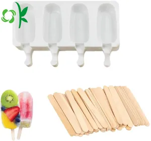 OKSILICONE 4 Hole Silicone Ice Cream Mold DIY With Wooden Stick Shape Oval Shape Multi-style For make ice cream lollipop