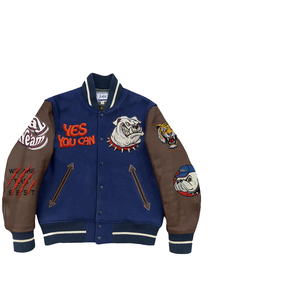 Unisex Varsity <b>Jacket</b> Blue Brown Crew Neck Regular Fit Spring Windproof Waterproof Animal Print <b>Fleece</b> <b>Lined</b> - Product Image 1