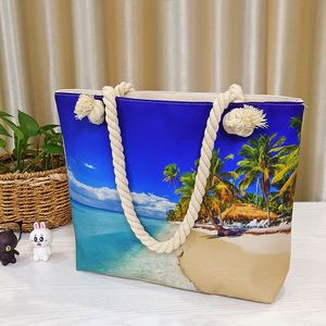 Bolso de Playa de Lona con Asa de Cuerda, Estampado Tropical, para Viajes de Verano, Compras y Vacaciones, Venta al Por Mayor - Product Image 2