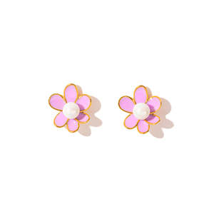 Boucles d'oreilles en forme de fleur de perle, acier inoxydable 316L, placage or PVD, résistantes et durables - Product Image 1
