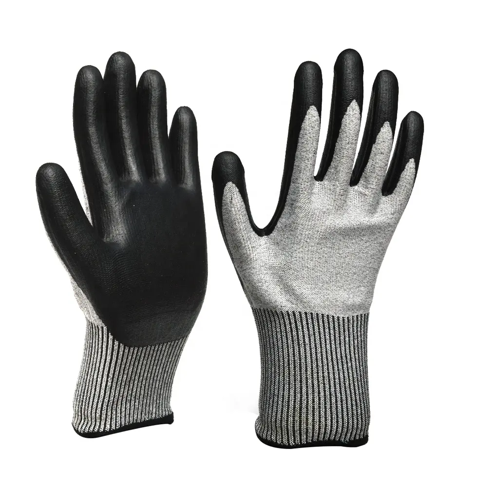 Guantes de seguridad para el trabajo HPPE y fibra de vidrio de calibre 13, guantes anticortes con revestimiento de espuma de nitrilo EN388 Cut D