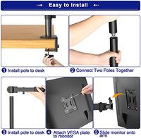 Support de bureau pour deux moniteurs MG Extra Tall, 27 pouces, entièrement réglable, inclinaison à 360 degrés, pivotant, en acier et aluminium, capacité de 22 livres, en stock