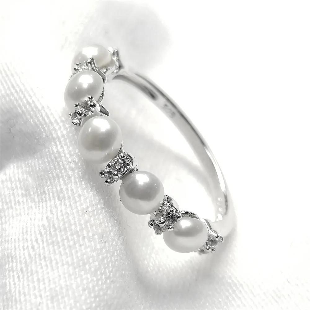 Hotsale Sterling Silber Ring No Fade Süßwasser Perlen ringe Zirkonia Perlen ring für Frauen Eleganter Schmuck