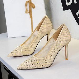 Rhinestone Mesh Women's Pointed Toe Luxury Dress Wedding Shoes Elegant Single Heels - Product Image 5