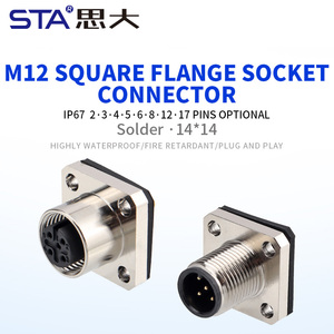 M12 kaynaklı kare flanş Metal havacılık soketli konnektör taban <span class=keywords><strong>2</strong></span> <span class=keywords><strong>3</strong></span> 4 5 6 8 12 17 Pin güneş enerjisi için - Product Image 2