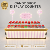 Kiosque de présentation de bonbons moderne sur mesure en bois et acier inoxydable pour centre commercial, magasin de confiserie
