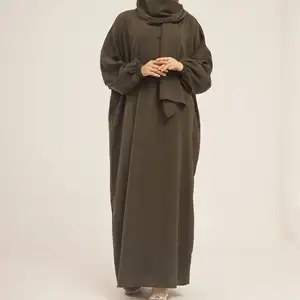 Produsen Abaya kustom desain Abaya pakaian sehari-hari kain Nida polos wanita Jilbab Abaya dengan Jilbab terlampir