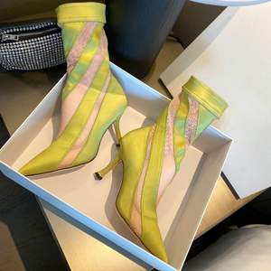 Moda británica Bota Transparente a rayas Material elástico calcetines malla lápiz tacón Mujer <span class=keywords><strong>botas</strong></span> de lujo - Product Image 5