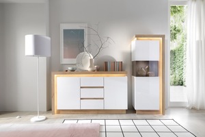 <span class=keywords><strong>Meuble</strong></span> <span class=keywords><strong>TV</strong></span> moderne en bois avec tiroir <span class=keywords><strong>et</strong></span> éclairage LED, console multimédia en chêne Riviera pour salon, chambre, appartement, compatible avec les téléviseurs de 65 pouces <span class=keywords><strong>et</strong></span> plus - Product Image 3