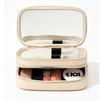 Trousse de Maquillage Double Couche avec Miroir, Grande Capacité, Organisateur de Voyage pour Cosmétiques avec Compartiment pour Pinceaux et Diviseur, Sac de Toilette