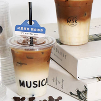 Tasses à thé au lait Boba à bulles jetables transparentes pour animaux de compagnie avec logo personnalisé couvercle en paille OEM/ODM gobelet jetable pour boisson et collation couvercle aveugle
