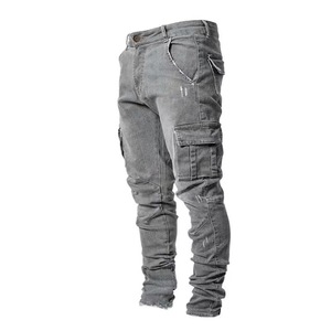 <span class=keywords><strong>Pantaloni</strong></span> Cargo Casual all'Ingrosso, Jeans Multitasche, <span class=keywords><strong>Pantaloni</strong></span> in Denim da <span class=keywords><strong>Uomo</strong></span>, Jeans Skinny con Tasche <span class=keywords><strong>Laterali</strong></span> - Product Image 5
