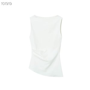 Haut froncé jaune pour femme, collection été 2026, débardeur asymétrique décontracté pour la plage - Product Image 3