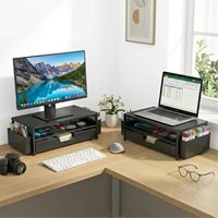 Support d'écran ergonomique à 2 niveaux avec tiroir de rangement et 2 porte-stylos pour ordinateur portable/imprimante