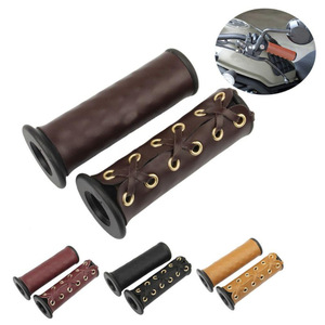 En stock : Poignées de guidon rétro en cuir PU pour vélos électriques, pièces de modification de moto, poignées universelles pour VTT. - Product Image 1