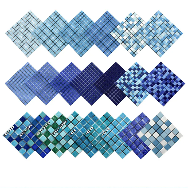 Parete mosaici piscine iridescente piastrelle quadrate di vetro blu mosaico per piscina mosaico bagno