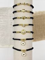 Perhiasan Dekoratif Wanita Tali Adjustable DIY Gelang Hitam Tenun Tangan Liontin Zirkon Religius untuk Wanita