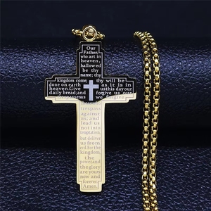 Collier Pendentif Croix Chrétienne en Acier Inoxydable pour Homme, Motif Crucifix de Jésus et Prière du <span class=keywords><strong>Seigneur</strong></span>, Bijou Religieux Tendance - Product Image 4