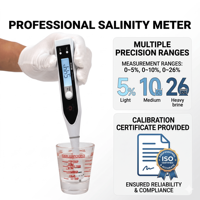 Testeur multifonctionnel de qualité de l'eau (salinité, pH, EC) avec sonde étanche pour piscine, spa et aquarium d'eau salée