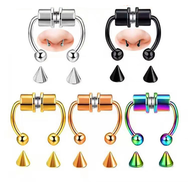 Nostril Piercing Jewelry Faux Septum Horseshoe Hoop Nose Ring Non Piercing 316L Stainless Steel Magnetic Nose Ring