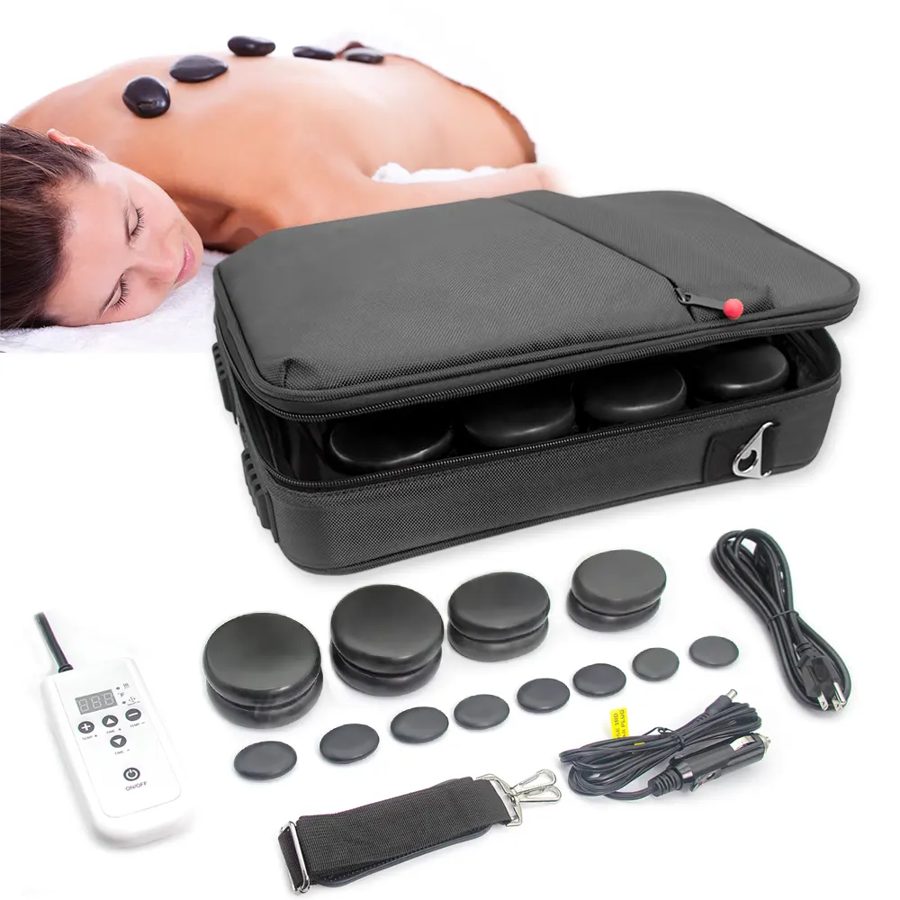 Conjunto de calentador de piedras calientes portátil, masajeador corporal de salón de Spa, Kit de calentador eléctrico Digital de masaje